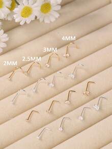Bộ 5 khuyên mũi đính đá CZ trong suốt hình chữ L và khuyên mũi vít nhỏ 2-4mm dành cho nam và nữ - QUAY - Xem 5