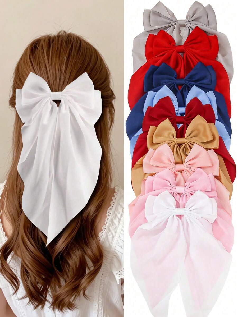 6pcs/Set Jepit Rambut Pita Besar Chiffon Warna-warni untuk Anak Perempuan, Aksesori Rambut, Jepit Rambut untuk Penggunaan Sehari-hari - MultiWarna - View 1