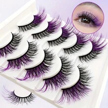 5 Pairs Of Colorful False Eyelashes, Fluffy And Thick, With Purple Tips, Elongated, Naturally Slender And Soft, Faux Mink False Eyelashes - 彩色睫毛 - 查看 1