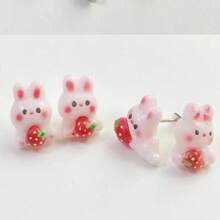 32/68个新款可爱卡通迷你粉色草莓兔平底装饰品 - 适用于剪贴簿、DIY珠宝制作、婚礼装饰和工艺品制作 - 彩色 - 查看 3
