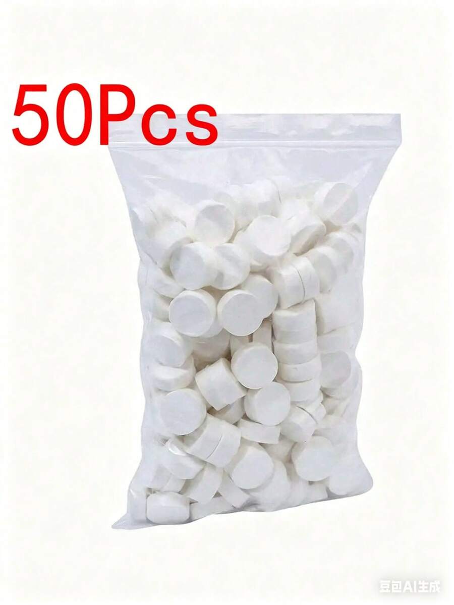 50pcs Disposable Compressed Towels, Coin Tissues, Portable Mini Compressed Towels, Suitable For Outdoor Travel, BBQ, Outdoor Camping, Face Towel, Cotton Buds, Makeup Remover Pads - White - View 1
