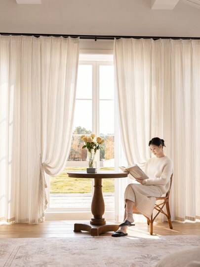 1pc Beige & Linen Sheer Curtain, Semi-Blackout Curtain With Grommet, Suitable For Living Room And Bedroom, Sound Insulation And UV Protection, Christmas Decor Blackout Curtain, Home Decor, All Season, Noise Reduction - Ideal For Bedroom, Farmhouse And School Deep Sleep (280g Fabric Weight)