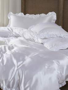 Bộ ga trải giường sang trọng màu trắng satin 2/3 món, bộ ga trải giường có tua rua, bộ đồ giường phong cách trang trại cổ điển sang trọng, bộ ga trải giường 3 món phong cách Boho có tua rua và dây buộc (không bao gồm chăn bông). Phù hợp hoàn hảo với giường đơn, giường đôi, giường cỡ Queen, giường cỡ King. Thích hợp cho giường ngủ gia đình, đồ dùng ký túc xá và trang trí Giáng sinh. - trắng - Xem 2