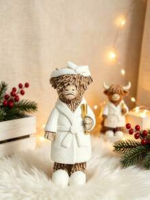 Cute Highland Cow Resin Figurines For Spa & Spa Room Decor, Soft White Robe Design With Green Eye Mask & Golden Cup, Perfect For Bedroom, Bathroom, Office Desk & Christmas Gifting, Durable Resin Material, Ideal Farmhouse & Cozy Home Ornaments - 1PC - View 9