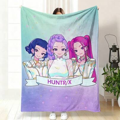 Hasbro Virtual K-Pop Girl Group Cartoon Flannel Throw Blanket - 230GSM All-Season Comfort, Multi-Use For Sofa/Bed/Office/Home Decor, Perfect Gift For K-Pop Fans