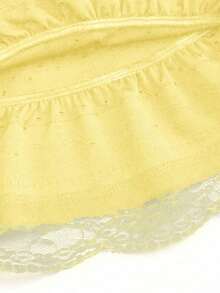 Falda con volantes en capas estilo A con tela texturizada negra y encaje en contraste, estilo evasé y estilizador, inspirado en la década 2000 - amarillo ganso - Ver 4