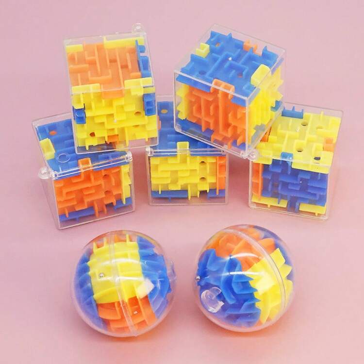 10个3D迷宫，迷你魔法迷宫球，球形和立方体，弹珠迷宫游戏，生日礼物 - 彩色 - 查看 1