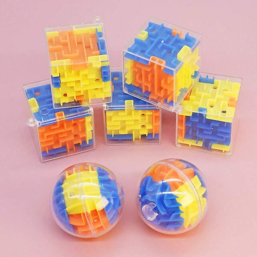 10pcs 3D Maze, Mini Magical Maze Balls, Spherical And Cubic, Marble Maze Game, Birthday Gift