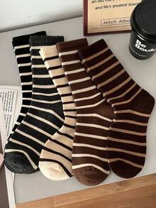 5 pares/Set de calcetines a media pierna con rayas para hombres en estilo sencillo, otoño - Multicolor - Ver 4