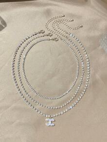 LADYCOCO 3pcs Fashionable & Elegant Gemstone Chain With Rhinestone Pendant Necklace Set, Suitable Jewelry Gift For Women - Gold - View 6