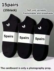 30pcs/2pcs Unisex Solid Color Boat Socks, Solid Color Design, Fashion Casual, Suitable For Daily Casual And Office Wear, Comfortable And Fitting - Black - View 10