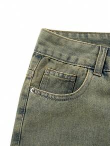 American Retro Distressed Frayed Denim Shorts, Men's Loose Straight LegBermuda Shorts - Yellow - View 8