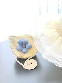 Handmade Woven Girl Flower Straw Bag Coin Purse Zipper Messenger Bags Photo Props Storage Basket Crossbody Handbag - A - View 9