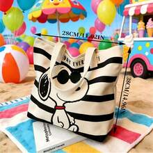 1 pieza Bolso de lona a rayas de Snoopy, bolso de mano casual de gran capacidad para ir y venir, regalo versátil y lindo adecuado para estudiantes, vuelta al cole, cumpleaños, Día de San Valentín, Día de la Madre - A - Ver 7