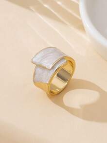 1 chiếc nhẫn thời trang tối giản, đa năng, cổ điển, mùa hè mới, làm thủ công, màu trắng, hình học bất đối xứng, kiểu nhỏ giọt dầu, dành cho nữ. - trắng - Xem 3