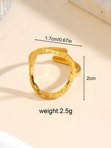 1pc Stainless Steel Fashionable Geometric Round Open Ring, Suitable For Daily Wear - Gold - View 2