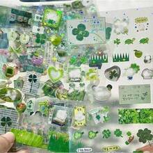 10pcs Cute Retro Lucky Grass Stickers, Transparent Waterproof Scrapbook Sticker, Green Journaling Stationery Seal Book Sticker Pack, Suitable As Reward Gifts, DIY Phone Case Decorations, Water Bottles, Refrigerators, Phones, Notebooks, Backpacks - 3D - View 2