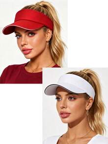 1/2pcs Women's Summer Outdoor Sports Ponytail Sun Hat, Foldable Portable Beach Hat, Suitable For Outdoor Sports, UV Protection - Multicolor - View 17