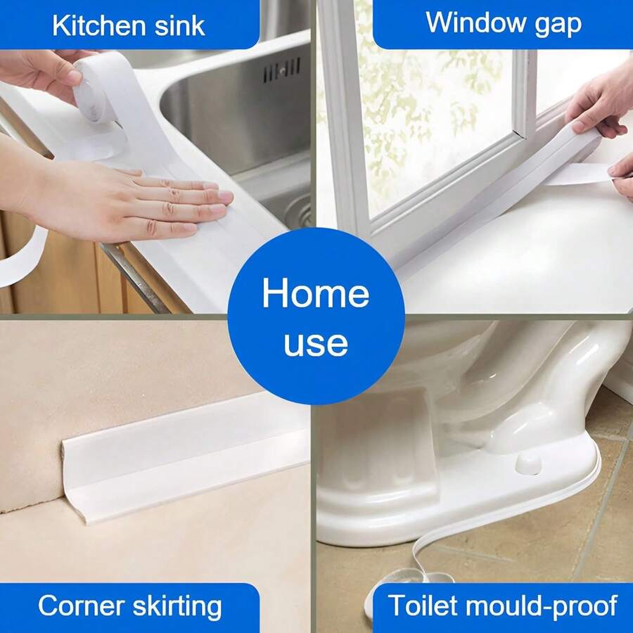 Removable Self Adhesive Caulk Tape 1.5 X 10.5Ft Waterproof PVC Sealing Strip Foldable 90 Degree For Bathroom - White - View 1