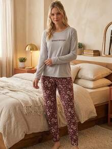 Women Soft Relaxed Regular Two Pieces HomewearSet - Pink - View 5