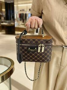 Cosmetic Bag, High-End Printed Box Bag, Women's Shoulder Bucket Bag, Handheld Cosmetic Bag, Fashion Versatile Crossbody Small Bag, Summer New Arrival - Black - View 3