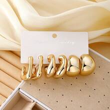 6件套女士创意时尚夸张耳环套装，C形水滴耳环 - 金黃色 - 查看 2