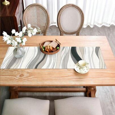 1pc Minimalist Striped Black White Grey Abstract Modern Style Large Rectangular Tablecloth, Home Decor Goods, Suitable For Family Gatherings/Indoor & Outdoor Decor/Foyer/Coffee Table/Living Room Ambiance/Kitchen Dining/Holiday & Nature Gifts