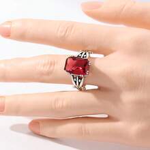 Nhẫn đồng cao cấp, tinh tế, đính đá Cubic Zirconia hình oval lớn, kiểu dáng chữ thập Bohemian, phù hợp cho nữ giới dự tiệc và đeo hàng ngày, món quà ngày lễ hoàn hảo. - Bạc - Xem 5