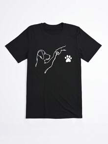 Camiseta Negra con Estampado de Perro y Huella para Mujer Verano Casual - Negro - Ver 2