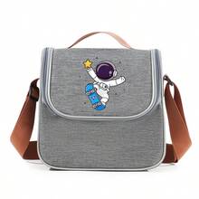 Skateboard Astronaut Printed Lunch Box, Stylish Large Capacity Lunch Bag, Portable Lunch Box With Comfortable Adjustable Shoulder Strap, Safety Zipper Closure, Suitable For Work, Travel, Picnic, Hiking, Beach And Other Occasions. The Perfect Holiday Gift Handbag Choice - Multicolor - View 13