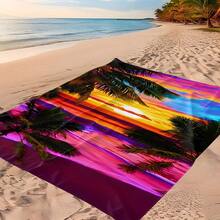 1 Oversized Sunset Beach Pattern Design Print Sports-Style Beach Towel In 3 Sizes, Washable Towel, Machine Washable - Soft, Absorbent, Quick-Drying, Suitable For Swimming Pools, Camping, Travel, Fitness, A Beach Essential - A - Xem 4