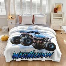 1PC Monster Jam  Monster Truck Racing Flannel Throw Blanket 50"X60" (Multiple Sizes) -  Green Truck Flying In Dust, Action Shot, Tapestry Wall Hanging, Monster Truck Fan Gift, Room Decor, Perfect For Sofa, Bed, Office -280gsm - nhiều màu 22 - Xem 2