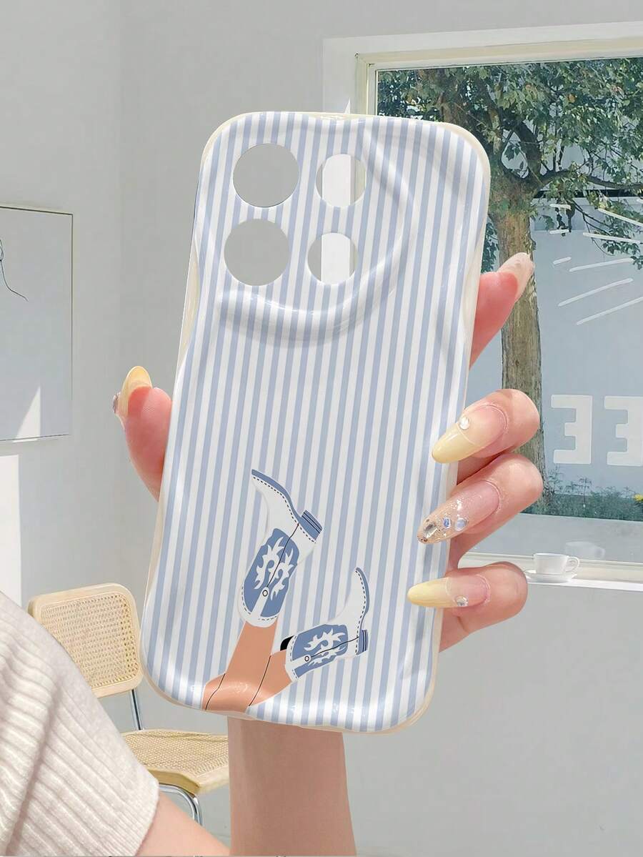 1 pieza Funda de teléfono con cobertura completa, antideslizante y protectora, de material TPU con textura blanca y crema y diseño de rayas de zapatos, compatible con iPhone, Honor - Beis - Ver 1