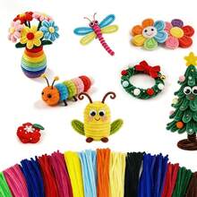 100 piezas/Set Kit de manualidades de limpiador de tubos DIY, incluye tubos de fieltro coloridos y pompones, tamaño 30 x 1.5 cm, adecuado para manualidades hechas a mano, embalaje de regalo creativo, decoraciones navideñas, con tutorial de DIY de limpiador de tubos, suministros de manualidades de tubos de fieltro coloridos - multicolor - Ver 3