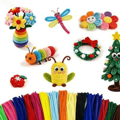 100pcs/Set DIY Tube Cleaner Craft Kit, Includes Colorful Felt Tubes And Pom Poms, Size 11.81x0.6 Inches, Suitable For Handmade Crafts, Creative Gift Packaging, Holiday Decorations, With Tube Cleaner DIY Tutorial, Colorful Felt Tube Craft Supplies