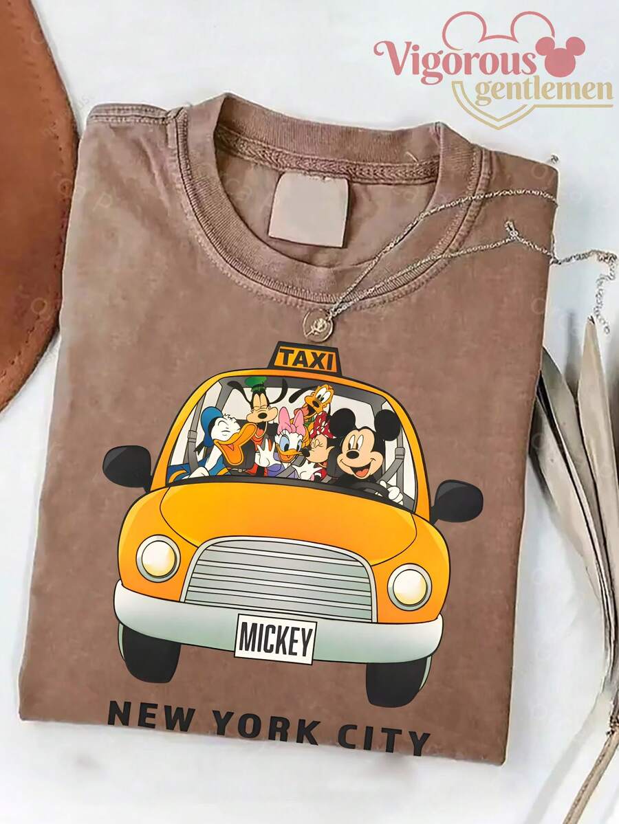 Camiseta lavada con diseño de Mickey Mouse y amigos en taxi de Nueva York de Disney - Café integral - Ver 1