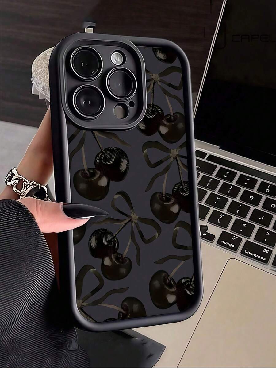 1 Stück schwarze Kirsche Muster weiche TPU stoßfeste stilvolle Handyhülle, Rundum-Schutz kratzfeste Schutzhülle kompatibel mit Apple 17, 16, 15, 14, 13, 12, 11 Pro Max, Air und Serie - Verschiedenfarbig - Übersicht 1