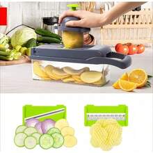 15-teiliges Multifunktionales Gemüseschneider Set, Manueller Obst- & Gemüseschneider mit ergonomischem Griff und rutschfester Basis, abnehmbar und leicht zu reinigen, inklusive Eierschneider & Sieb, ideal für Kartoffeln, Karotten, Zwiebeln, Gurken, Küchenhelfer - Schwarz - Übersicht 2