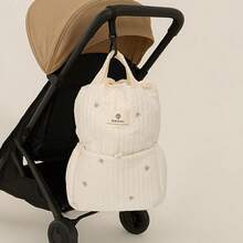 Multi-Functional Embroidered Mommy Backpack Bag – Lightweight Tote For Stroller Hook, Travel Diaper Bag - Beige - View 2
