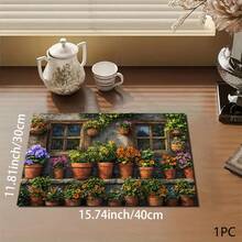 1pc 2D Floral Potted Plant Print Absorbent Pad/Drying Mat For Coffee Maker, Tableware - Absorbent Polyester Desktop Protective Mat With Non-Slip Rubber Backing, For Kitchen Counter Decor, Home Bar And Dining Table - Multicolor - View 13