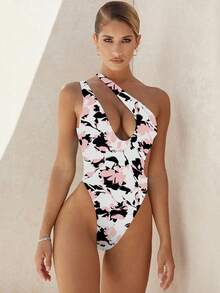 Bañador Sexy de una pieza con estampado de un hombro para mujer, traje de baño sin espalda, traje de baño femenino, ropa de playa XL 2024 - BLANCO - Ver 2