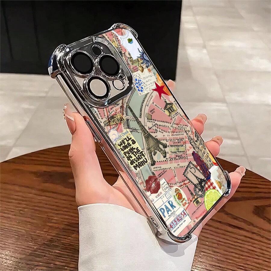 Phone Case: 1pc Paris Vintage Map Phone Case Compatible With Apple  11 12 13 14 15 16 17 ProMax XS X Xs Max Shock Proof Camera Protection Phone Case European And American Style Elegant Fashion Can Be Given To Friends Can Be Given To A Lover 17 Case Scover De  17 Pro Max - A2 - Xem 1