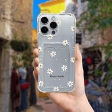 Funda de Teléfono Transparente con Patrón de Crisantemo Alegre y Portatarjetas - Multicolor - Ver 1