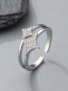 1枚星形立方氧化锆戒指，镀金/镀银，日常佩戴，礼品之选，宰牲节配送 - 星星戒指 - 查看 8