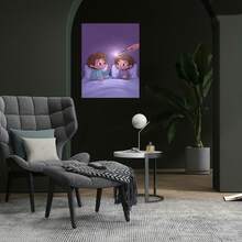Arte en Lienzo Sin Marco [2D Plano], [2D Plano] 1 Pieza - Dibujo Animado de Dos Niños en la Cama, Un Niño Sostiene su F 2( Tinta de Alta Calidad en Lienzo, Perfecto para Decoración Moderna del Hogar, 2D Plano - Enmarcado - Ver 2