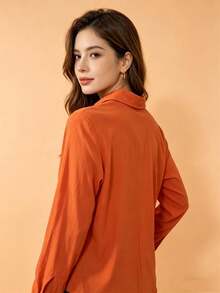 Women's Long-Sleeved Shirt Made Of Beautiful Viscose Fabric. - 橘色 - 查看 3