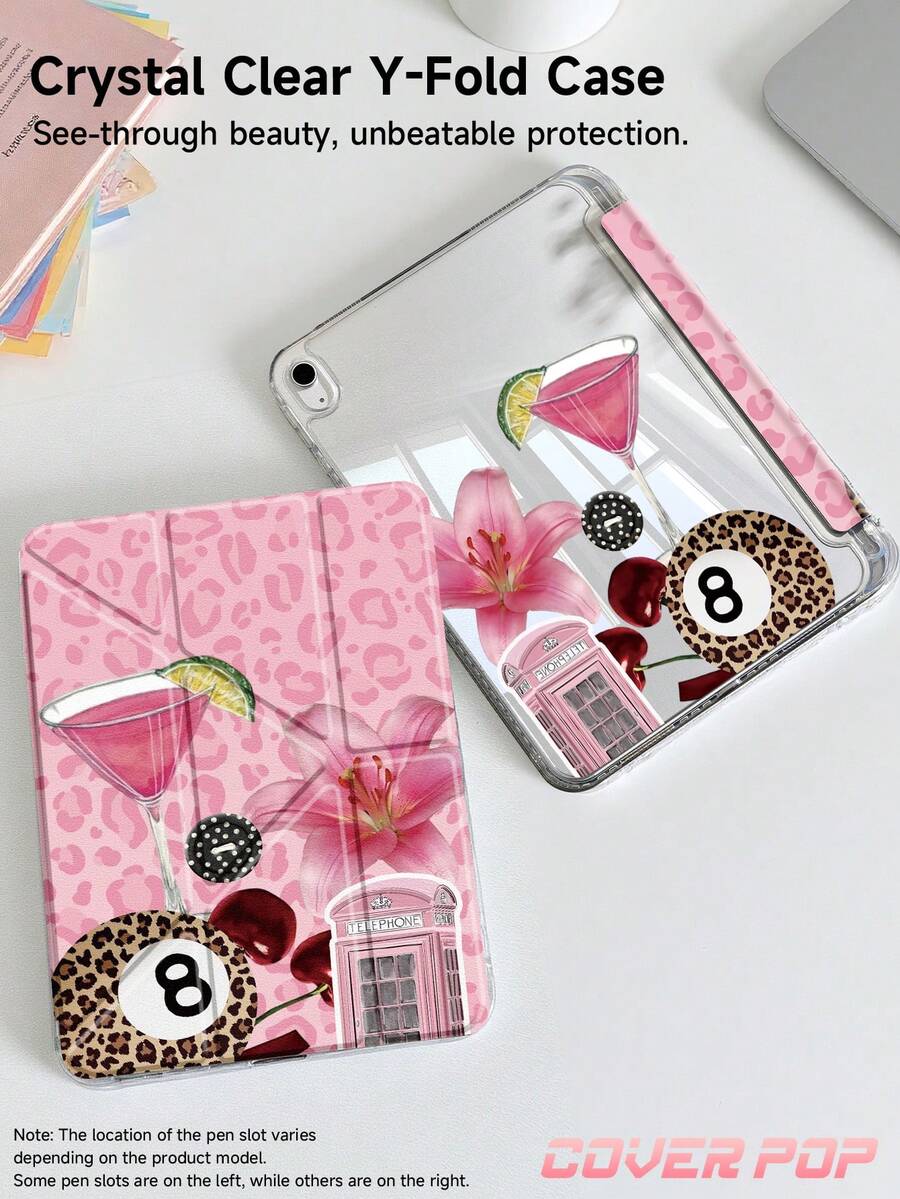 Ốp bảo vệ máy tính bảng họa tiết da báo hồng, bi-a, cocktail, hoa ly, phù hợp với iPad Air 8 (M4) 2026 (11 inch)/2026 (13 inch), 9.7/10.2/10.5/10.9/12.9/Pro 11/A16, thế hệ thứ 10, Galaxy Tab S6 Lite 10.4 inch, Kindle Paperwhite thế hệ thứ 12 2024, Kindle (thế hệ thứ 11 - ra mắt năm 2024), v.v. Chất liệu mềm mại, chống sốc, chức năng tự động bật/tắt màn hình thông minh, chân đế gập chữ Y xoay đa góc, quà tặng cho bé gái, chủ đề lãng mạn mùa xuân, quà sinh nhật.