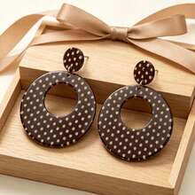 1 Pair Fashionable Brown Polka Dot Acrylic Geometric Round Dangle Earrings, Suitable For Daily Wear - Brown Polka Dots - View 5