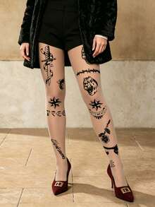 Women's Designer Printed Leggings - Unique Patterns & Stretchy, Fashionable Streetwear Style Leggings For Daily Wear - Black - View 6
