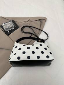 1pc Black PU Smooth Zipper Metal Lock Polka Dot Fashion Versatile Casual Minimalist Spring/Summer New Niche Handbag, Suitable For Women's Daily Use - Black - View 6